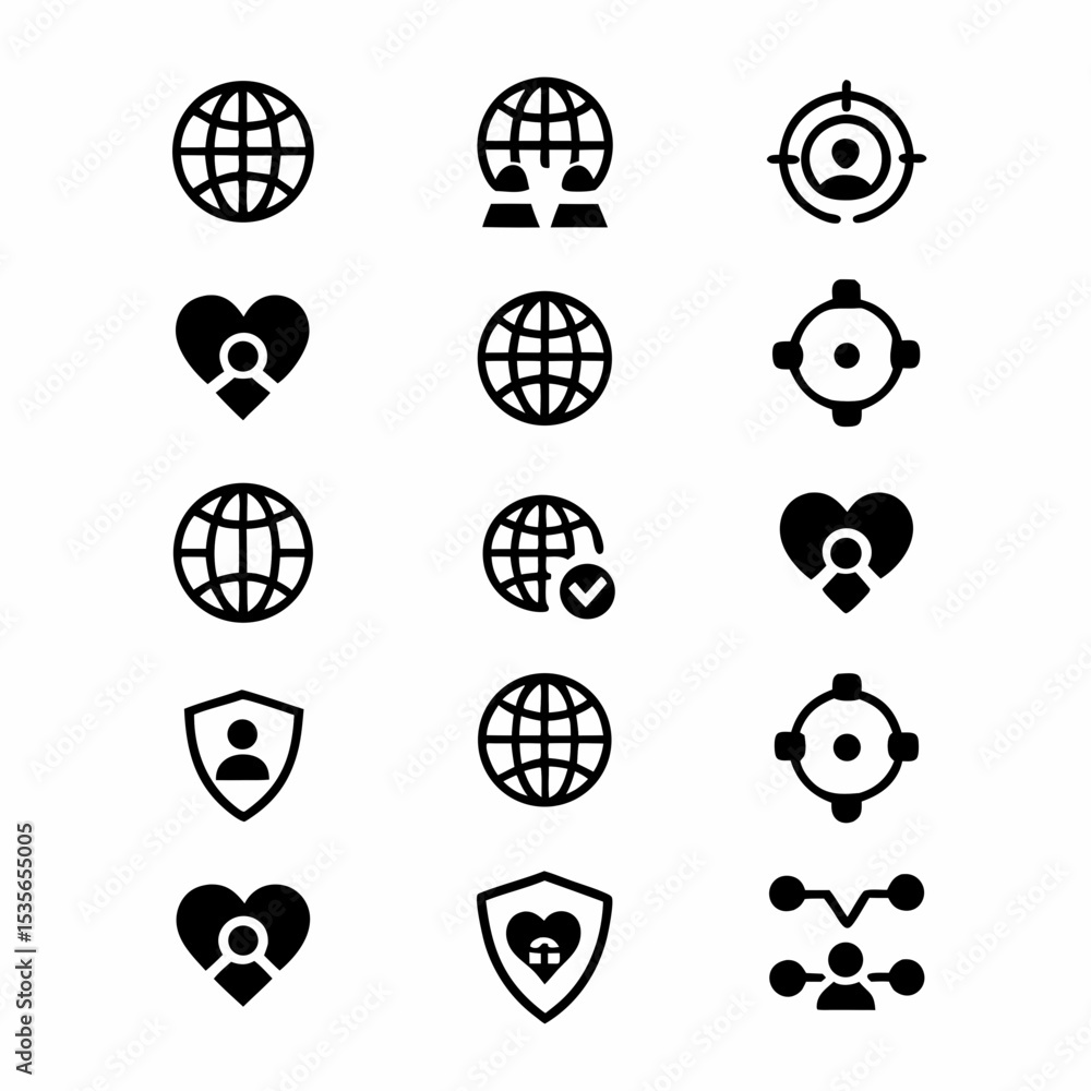 Poster design a set of minimalist, modern brand identity icons, emphasizing clean lines and versatile appli
