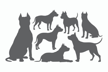 Six american staffordshire terrier silhouettes