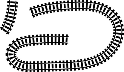 Railway train track vector route. Rail line, subway map, and railroad elements for game UI and graphic design icon set easy to edit. Rail pattern round circular curve railroad path icon