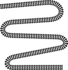 Railway train track vector route. Rail line, subway map, and railroad elements for game UI and graphic design icon set easy to edit. Rail pattern round circular curve railroad path icon