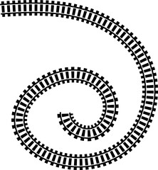 Railway train track vector route. Rail line, subway map, and railroad elements for game UI and graphic design icon set easy to edit. Rail pattern round circular curve railroad path icon
