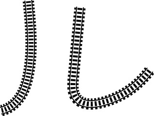 Railway train track vector route. Rail line, subway map, and railroad elements for game UI and graphic design icon set easy to edit. Rail pattern round circular curve railroad path icon