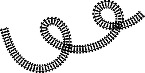 Railway train track vector route. Rail line, subway map, and railroad elements for game UI and graphic design icon set easy to edit. Rail pattern round circular curve railroad path icon