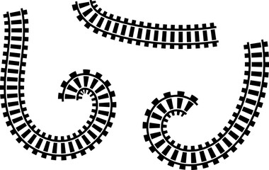 Railway train track vector route. Rail line, subway map, and railroad elements for game UI and graphic design icon set easy to edit. Rail pattern round circular curve railroad path icon