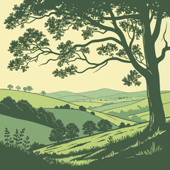  Peaceful English Countryside Landscape Illustration
