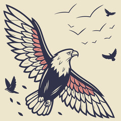  Majestic Bald Eagle Flying: Vintage Tattoo Style Illustration