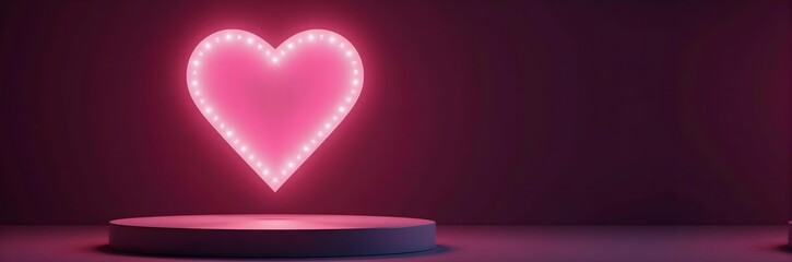 Podium with Glowing Pink Neon Heart Sign