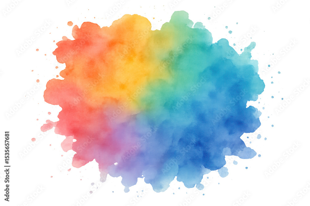 Poster watercolor paint splashing across surface, creating vivid artistic texture with translucent color gr
