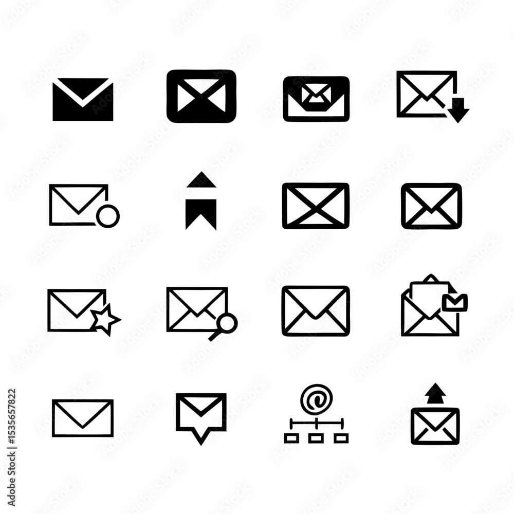 Poster design a vibrant icon pack featuring various email and inbox symbols; include new message, sent, unr