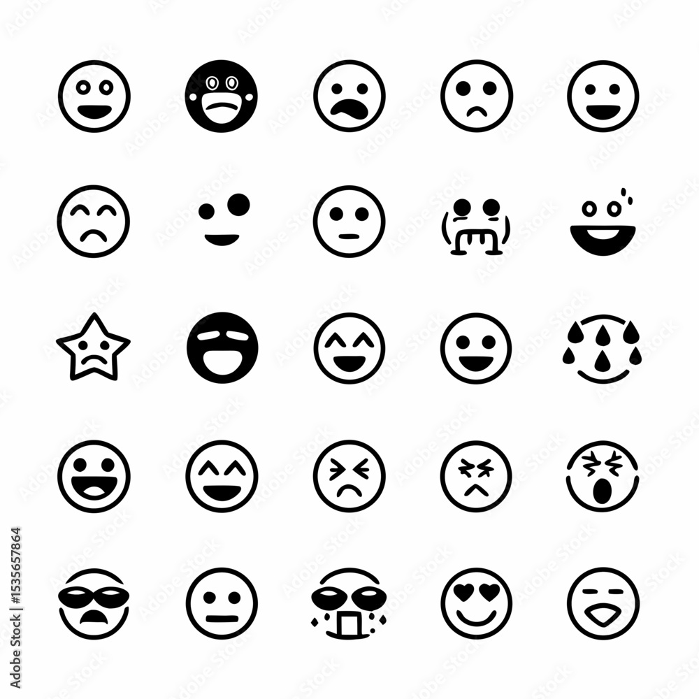 Poster create a vibrant, diverse collection of emojis and expressive icons showcasing a wide range of emoti