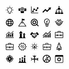 Fototapeta premium Design a vibrant icon pack representing key stages of an entrepreneur's journey idea, planning, launch, growth, success. Include relevant symbols.