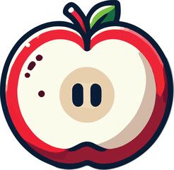 Colorful cartoon illustration of a cut apple fruit with a playful and childlike style