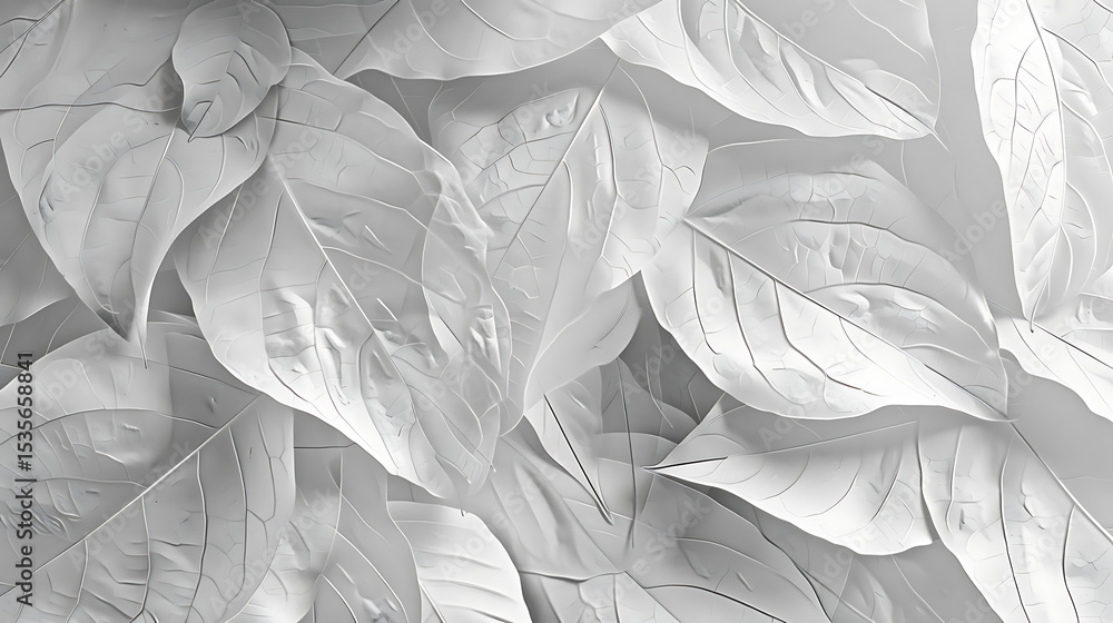 Poster white leaves create a textured and patterned background with natural and organic elements