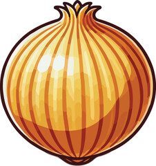 Detailed and illustrative cartoon style render of a yellow onion vegetable isolated on white