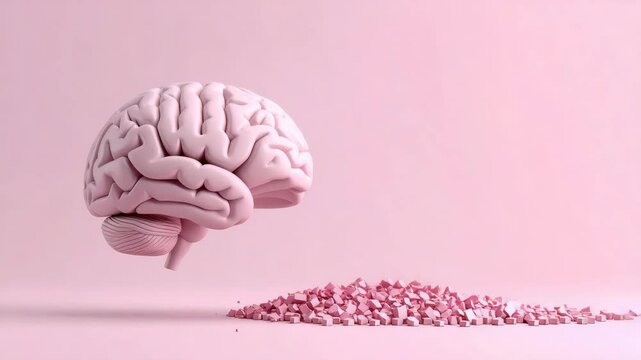 Creative concept of a brain exploding with a pile of pink paper representing overload ideas