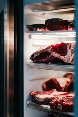 Large amount of cold meat in the freezer