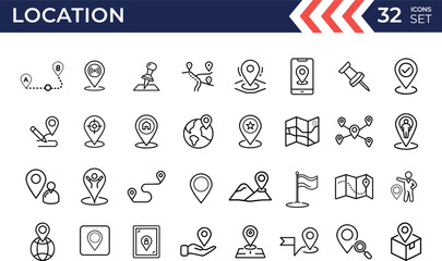 Vector line icon set of location and navigation icon. Map pointing or various location symbols icon collection
