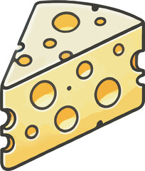 Isolated illustration of a triangular cheese slice with holes and yellow tones