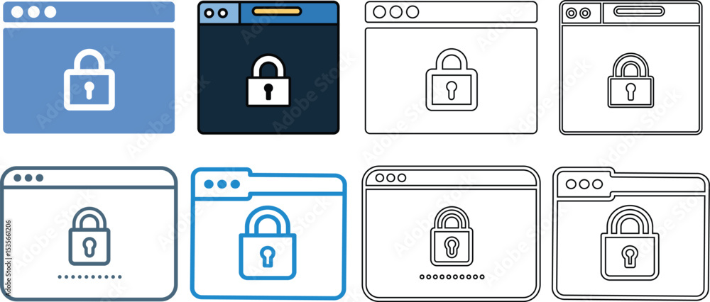 Poster webpage icons representing digital security and data protection with padlock symbol graphics