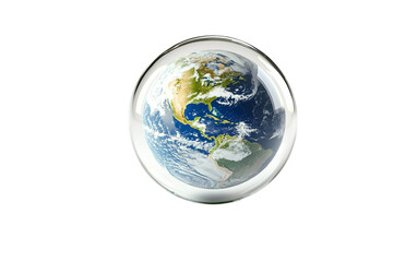 Fototapeta premium A surreal scene featuring a miniature Earth globe contained inside a transparent structure symbolizing imagination isolated on transparent background PNG