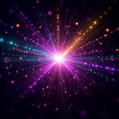 Fototapeta premium Centralized burst of neon particles, high-energy light bursts suitable for digital products