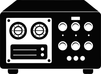 "Silhouette of a desktop power supply unit with knobs" on a white background