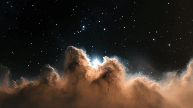 Breathtaking cosmic scene of bright star illuminating dense interstellar clouds and nebula, surrounded by countless stars galaxy, showcasing beauty of universe and celestial wonders through