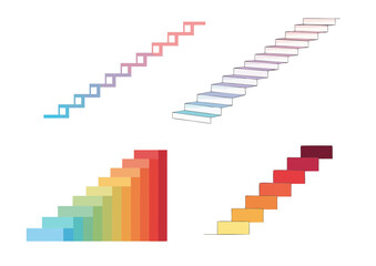 Fototapeta premium Rising staircase gradually changing color with each step, symbolizing progress and continuous evolution with soft gradient tones on transparent background 