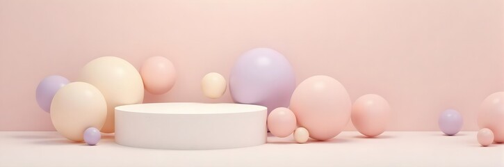 Fototapeta premium Podium with Pastel Balloons in Pink, Cream, and Lavender