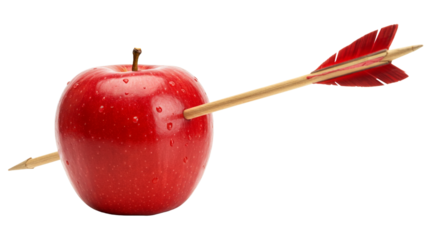 the arrow hit the apple, hitting the target, isolated on transparent background
