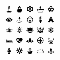 Design a vibrant icon set representing yoga poses and mindfulness practices, including meditation, breathing exercises, and lotus positions.