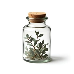 A delicate green plant nestled in a clear glass jar.