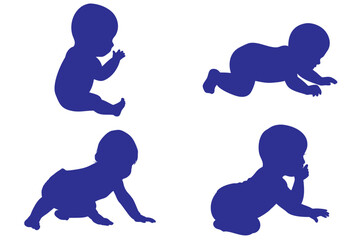 Baby Silhouettes Group in Various Poses Crawling Sitting and Playing.