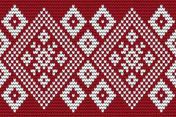 Square shapes on woven fabric, various decorative flowers, seamless.