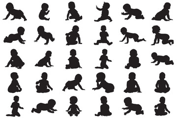 Set of Baby Silhouettes – Vector Infant and Toddler Poses for Childcare, Parenting, and Kids Design Projects,
