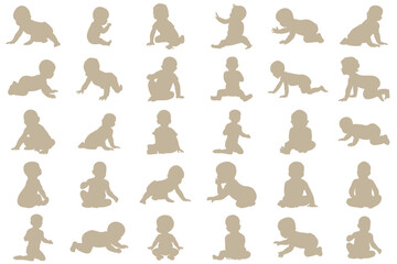 A set of sweet baby silhouettes capturing tender moments and activities.