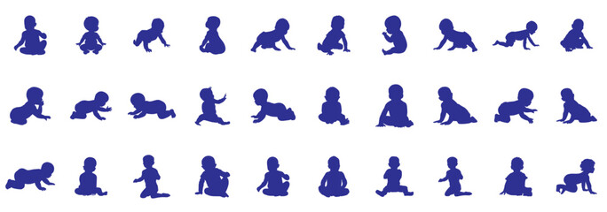 A set of sweet baby silhouettes capturing tender moments and activities.
