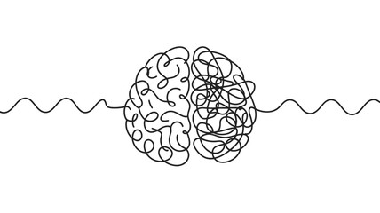 Organized vs. Chaotic Mind A Single-Line Brain Illustration