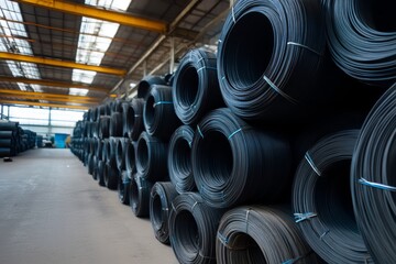Steel rods stacked for industry closeup photo