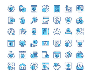 Euro icons. Vector line icon set. Modern outline design. Blue concept