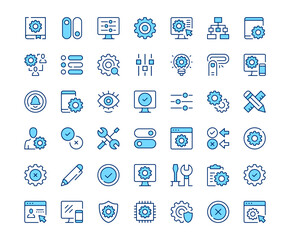 Settings icons. Vector line icon set. Modern outline design. Blue concept