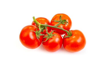 Five red ripe tomato bunch isolated on white background