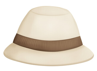 Fototapeta premium Vintage Safari Hat Illustration with Brown Band on White Background