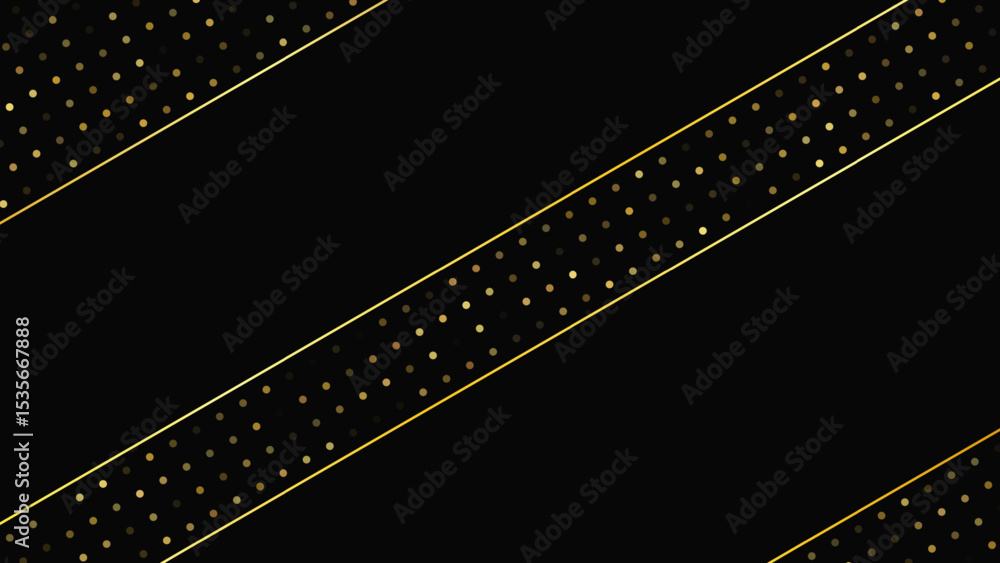 Poster dark background with golden lines and glittering dots