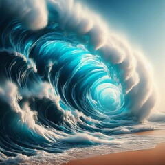 Majestic Wave Breaking on Beach