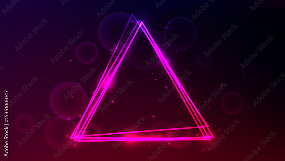 Poster neon triangular frame with shining effects and sparkles