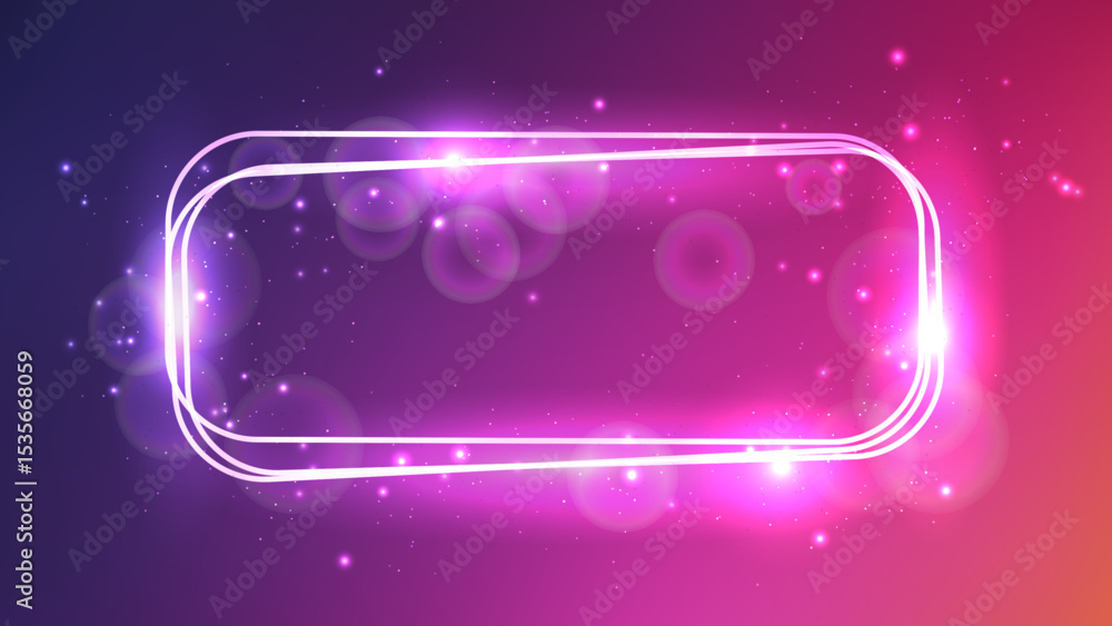 Poster neon rectangular frame with shining effects and sparkles