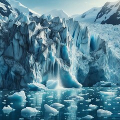 Majestic iceberg with cascading waterfall