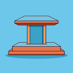 Cartoon Illustration of a Two Step Stage or Platform with a Flat Roof on a Light Blue Background Simple and Clean