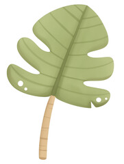 Cartoon watercolor green monstera leaf illustration on a white background